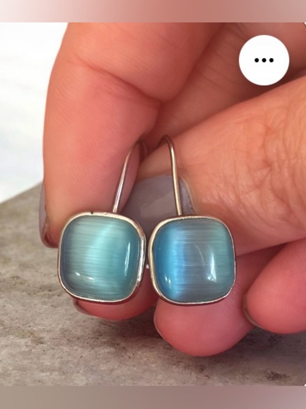 Silver Tone Light Blue Glass Drop Earrings